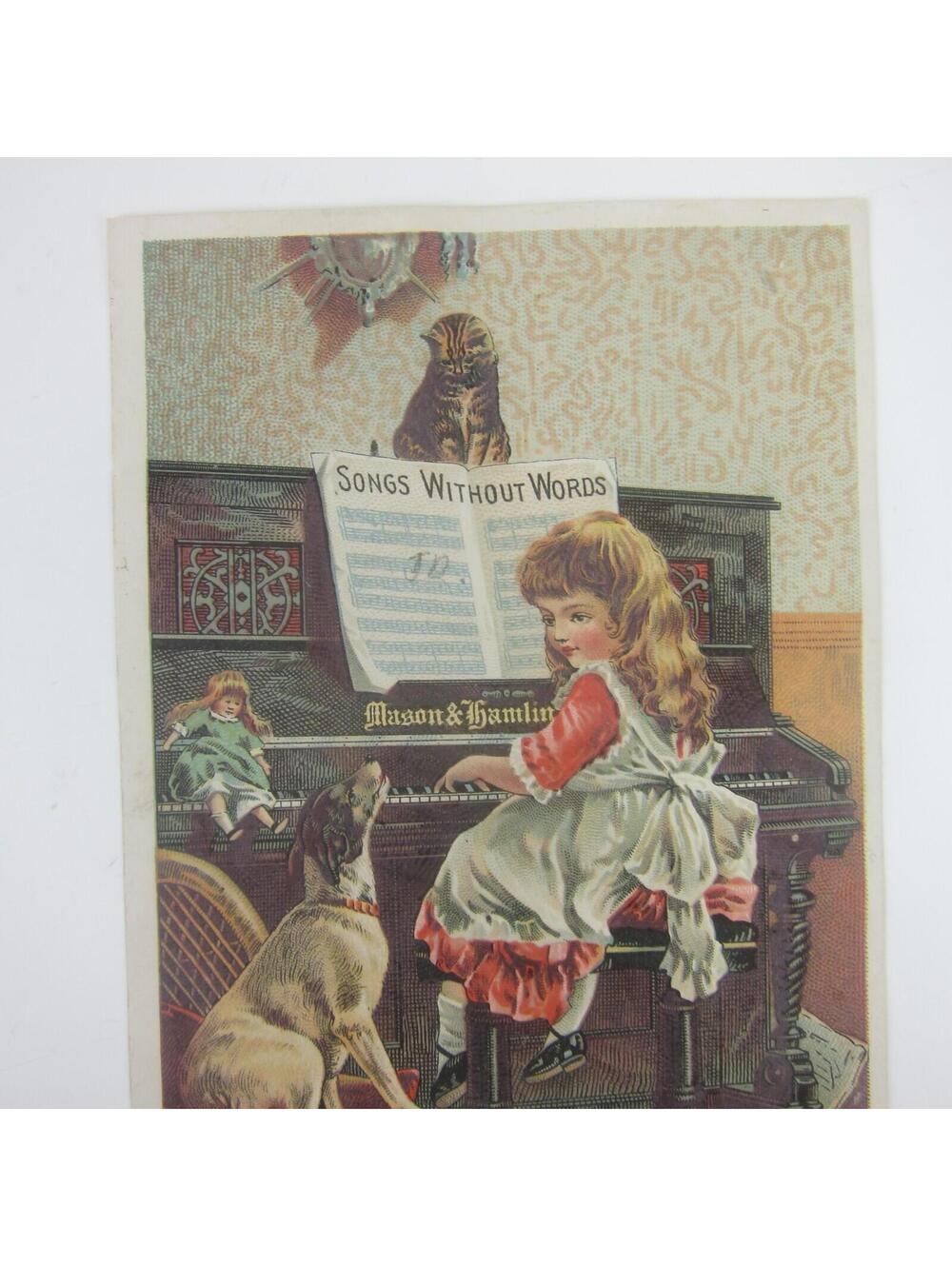 Victorian Trade Card Mason Hamlin Organ Piano Company Girl Dog Cat Antique 1887 - Picture 12 of 15
